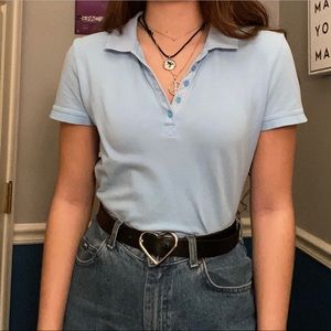 Cropped Plaid Accent Collared Tee